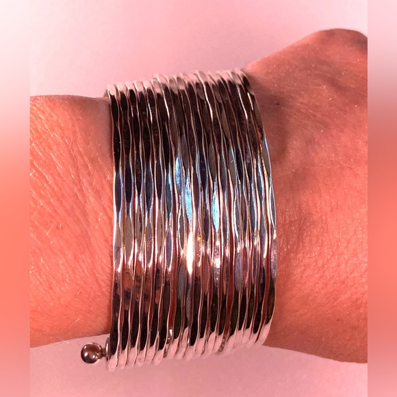 Silver Tone Stacking Look Cuff Bracelet - Picture 5 of 9